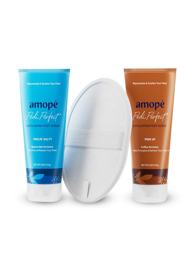 Amopé Rejuvenating Kit - Contains Exfoliating Sugar Foot Scrubs With Epsom Salt, Coffee And A Nourishing Blend Of Moisturizers To Rejuvenate, Smooth, Soothe & Relax Your Feet, With Foot & Leg Scrubber