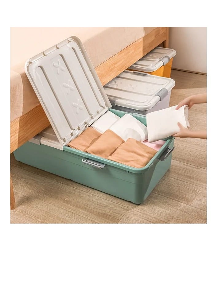 Large Rolling Under Bed Storage Bin With Wheels, Sliding Underbed Plastic Containers With Lid，Organizer for Clothes