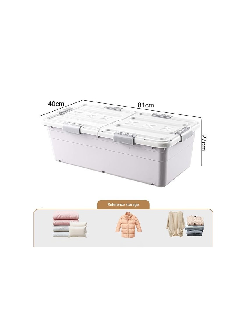 Large Rolling Under Bed Storage Bin With Wheels, Sliding Underbed Plastic Containers With Lid，Organizer for Clothes