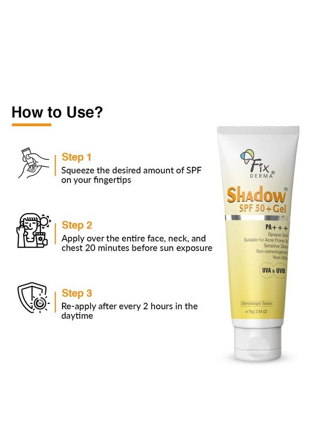 Shadow Sunscreen Spf 50+ Pa+++ Gel Broad Spectrum Sunscreen For Uva & Uvb Protection | Sunscreen For Women & Men - 75Gm (Shadow Spf 50 Gel, 75 G (Pack Of 1)), All Skin Type