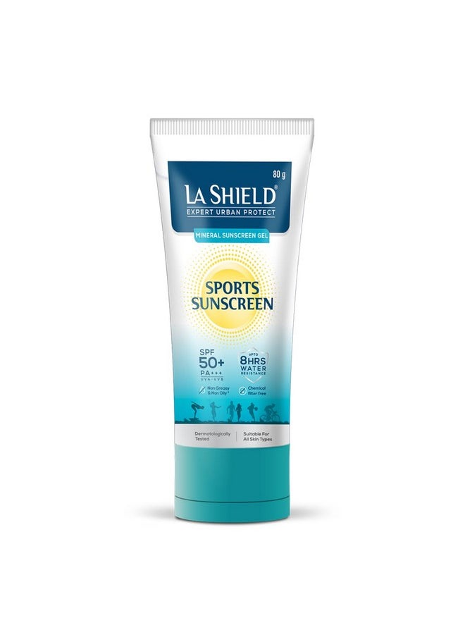 Mineral Sports Sunscreen Gel Spf 50 +|100% Mineral|8 Hr Water Resistant|For Women & Men|No White Cast|Broad Spectrum Pa+++|Lightweight|Dermatologist Tested|80G|For All Skin Types