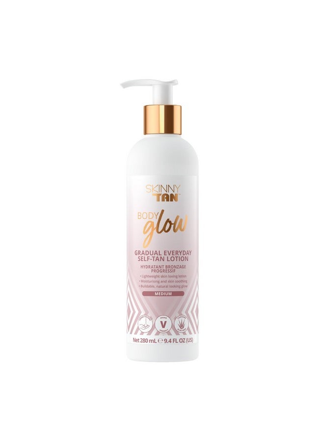 Body Glow Gradual Tan Lotion - Lightweight, Fast-Absorbing Formula - Coconut And Vanilla Scent - Enriched With Aloe Vera And Guarana - Natural, Streak Free Gold Color - Medium - 9.4 Oz