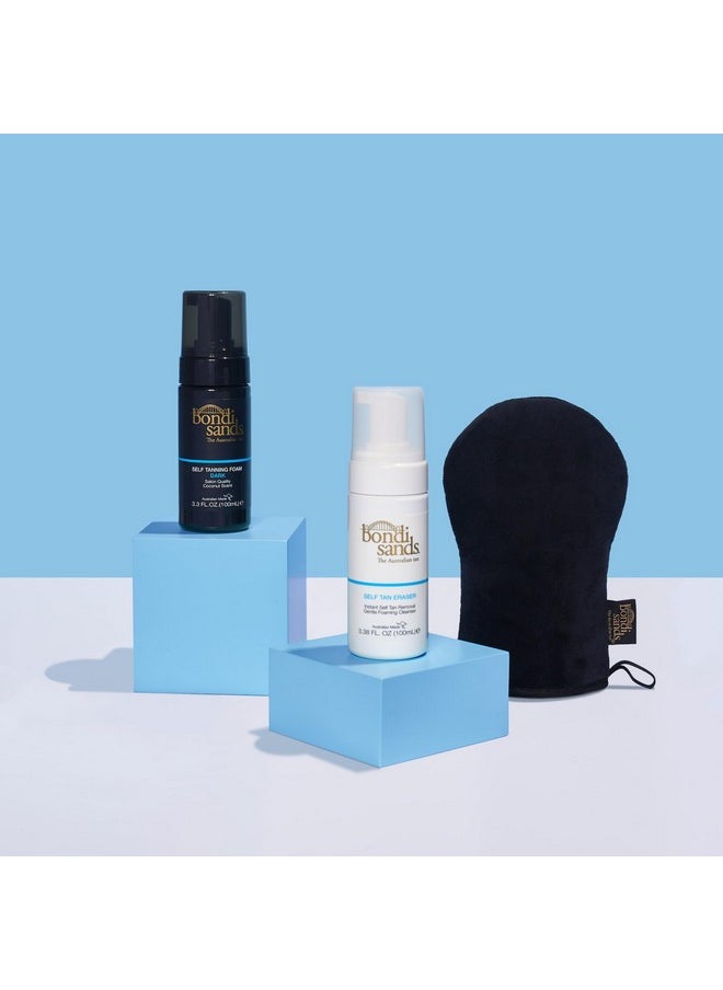 3 Piece Travel Essentials Bundle | Mini Self Tan Kit | Includes Dark Self Tanning Foam 100Ml, Self Tan Eraser 100Ml & Application Mitt