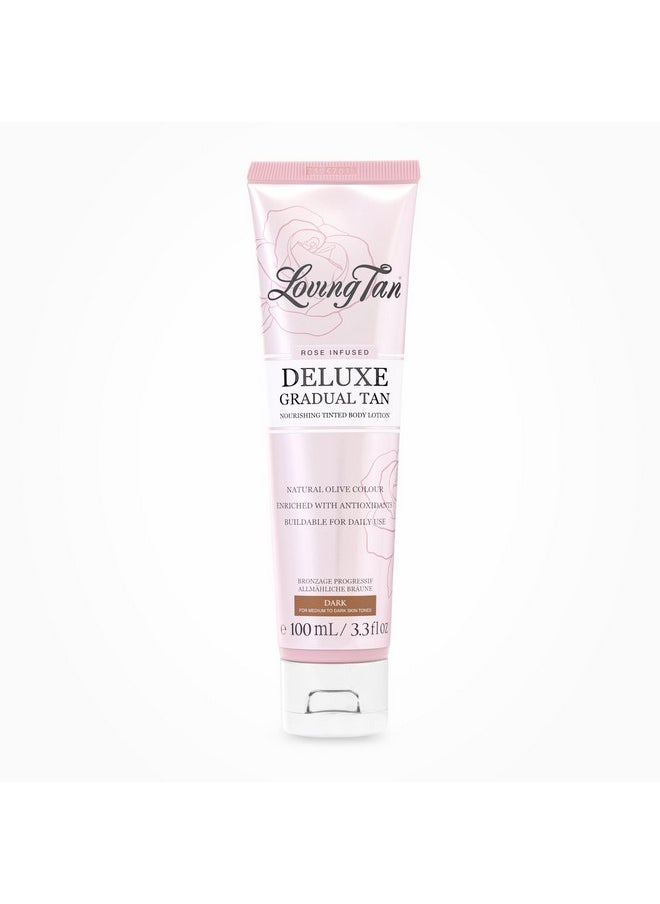 Rose Scented Deluxe Gradual Tan Lotion, Dark-Natural Looking Self Tanner, Professional Strength Sunless Tanner, 5+ Self Tanning Applications-Cruelty Free, Naturally Derived Dha-3.3 Fl Oz