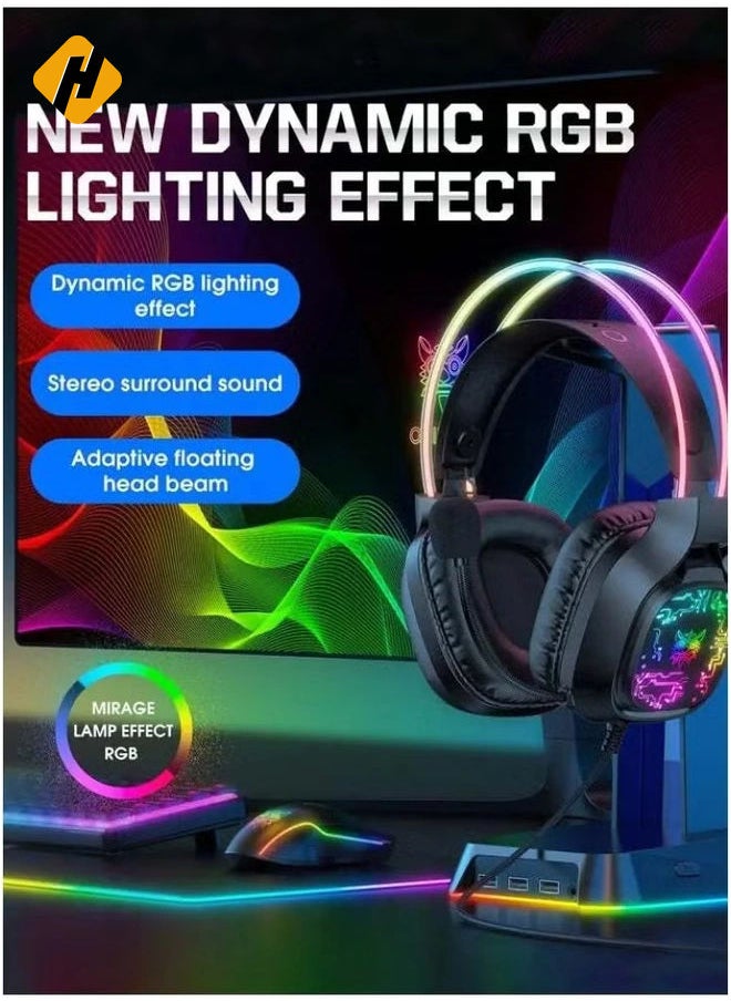 X22 Over-Ear Gaming Headset with Microphone – Wired RGB Stereo Headphones for PS4, PS5, Xbox One, Xbox Series, Nintendo Switch, and PC (Black)