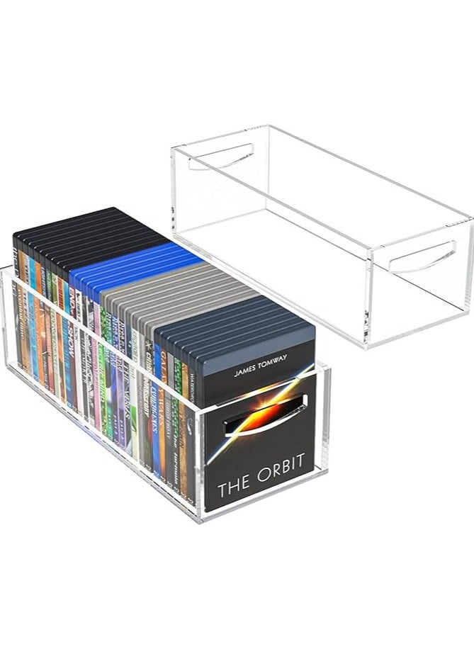 DVD/CD Storage Box 2 Packs, Acrylic Storage Container for Blu-Rays, Small Books/Booklets, Video Game Cases and Video Game Controllers, Storage Organizer for Countertop/Kitchen/Bathroom/Cabinet
