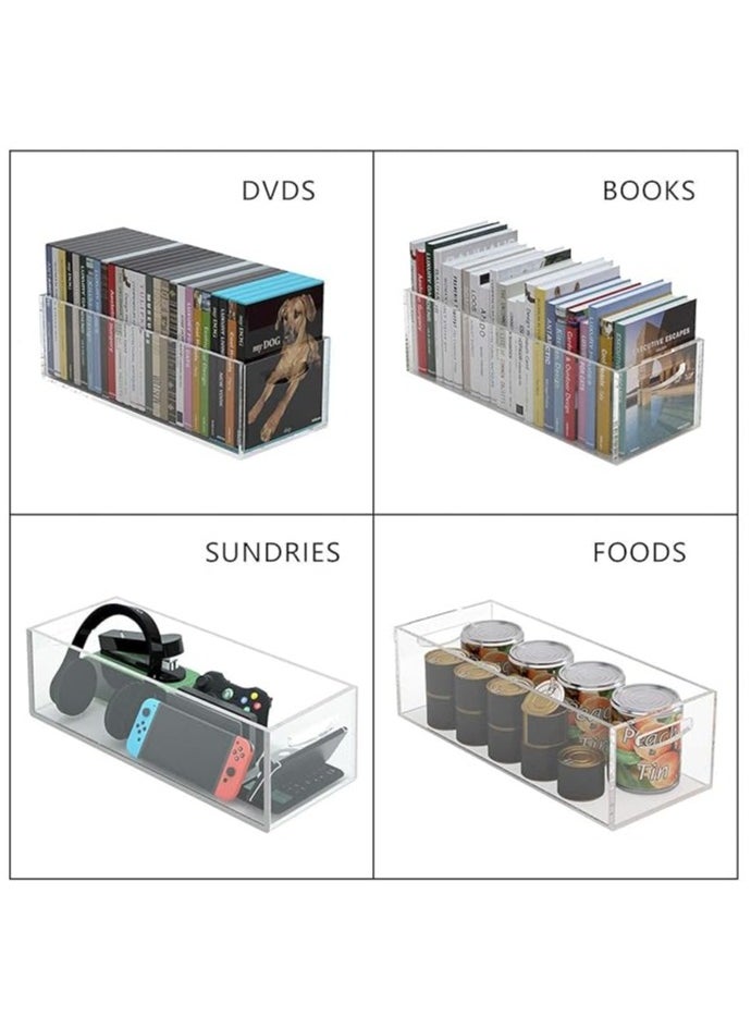 DVD/CD Storage Box 2 Packs, Acrylic Storage Container for Blu-Rays, Small Books/Booklets, Video Game Cases and Video Game Controllers, Storage Organizer for Countertop/Kitchen/Bathroom/Cabinet