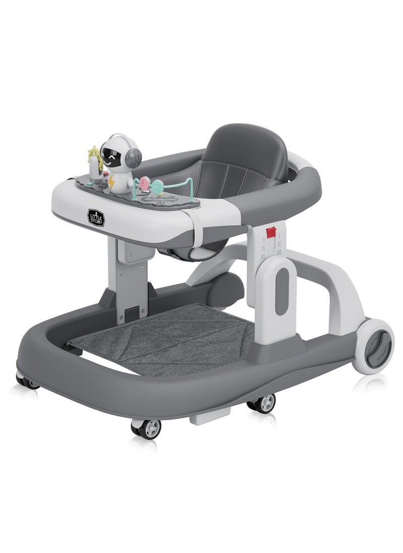 Little Story Adjustable Baby Walker - Foldable, Lightweight Design with Interactive Toys - Safe Walking Aid for Infants Aged 6-18 Months - EN1273 Certified