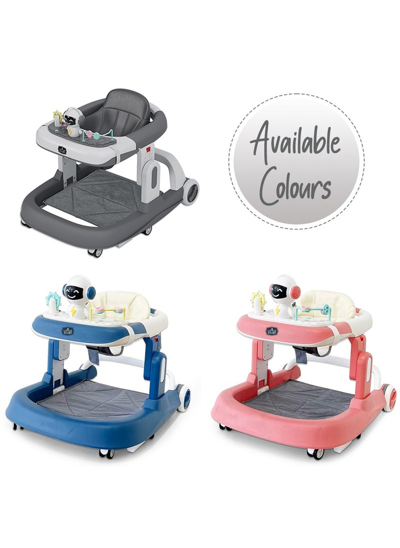 Little Story Adjustable Baby Walker - Foldable, Lightweight Design with Interactive Toys - Safe Walking Aid for Infants Aged 6-18 Months - EN1273 Certified
