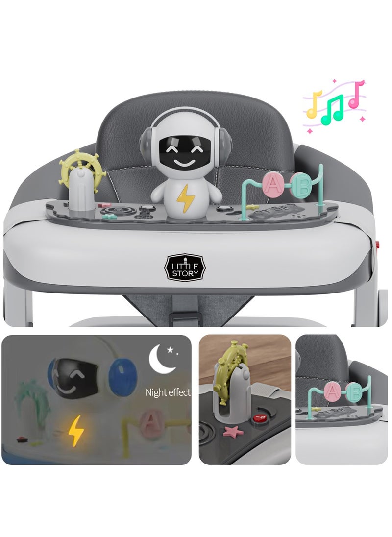 Little Story Adjustable Baby Walker - Foldable, Lightweight Design with Interactive Toys - Safe Walking Aid for Infants Aged 6-18 Months - EN1273 Certified