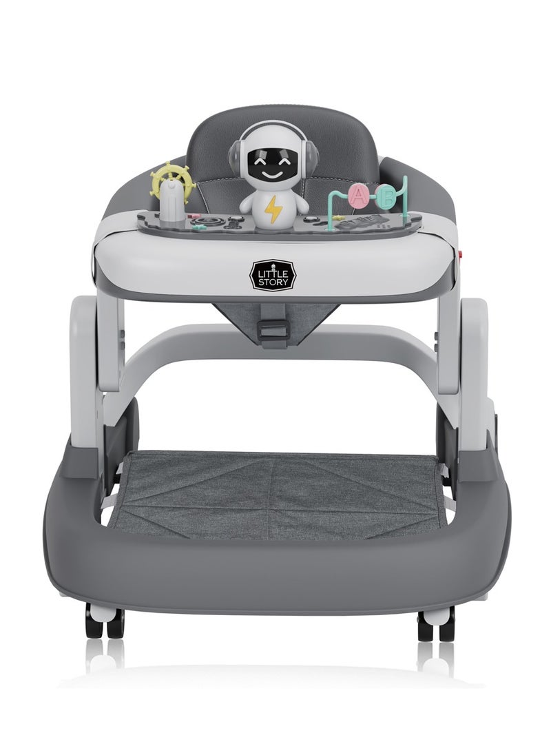 Little Story Adjustable Baby Walker - Foldable, Lightweight Design with Interactive Toys - Safe Walking Aid for Infants Aged 6-18 Months - EN1273 Certified