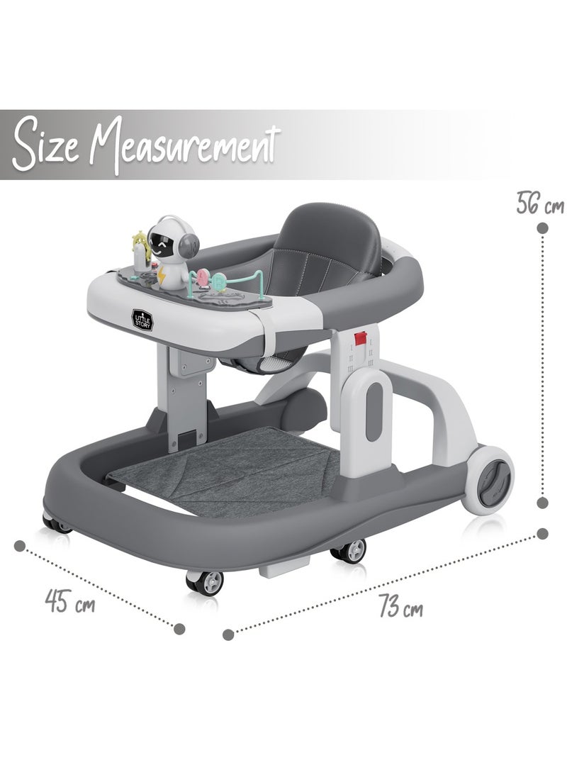 Little Story Adjustable Baby Walker - Foldable, Lightweight Design with Interactive Toys - Safe Walking Aid for Infants Aged 6-18 Months - EN1273 Certified
