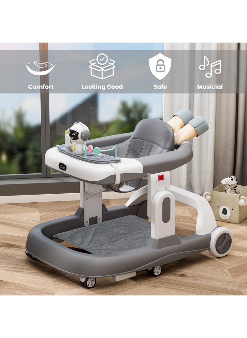 Little Story Adjustable Baby Walker - Foldable, Lightweight Design with Interactive Toys - Safe Walking Aid for Infants Aged 6-18 Months - EN1273 Certified