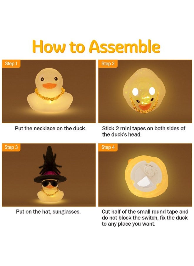 Halloween Glowing Rubber Duck With Light, Transparent Rubber Ducks With Black Spider Sunglasses Pearl Cosplay Hat Cloak, Gold Chain-Yellow Light