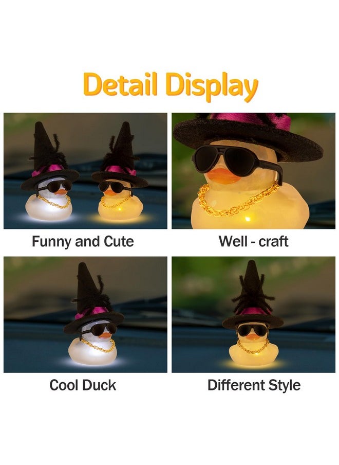 Halloween Glowing Rubber Duck With Light, Transparent Rubber Ducks With Black Spider Sunglasses Pearl Cosplay Hat Cloak, Gold Chain-Yellow Light