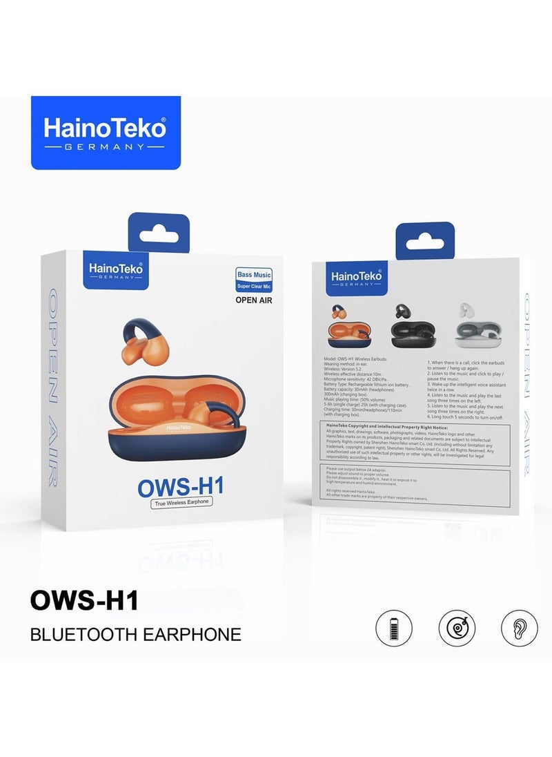 Haino Teko Germany OWS H1 True Wireless Earphone With High Bass Sound Quality and Super Clear Mic Compatible With Android Mobiles Blue