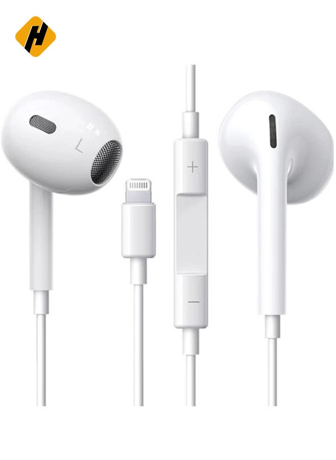 In-Ear Headphones with Wired Lightning Connection 【Apple MFi Certified】 HiFi Audio Stereo Earphones with Microphone and Volume Control Compatible with iPhone 13/12/SE/11/X/XS Max/XR/8/7 - White