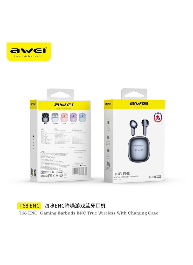 Awei T68 Bluetooth 5.3 Noise Reduction with Dual Hd Mic