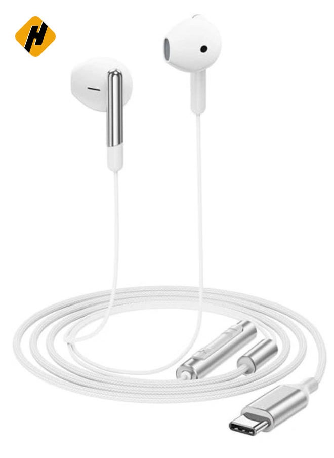 L3 Type-C Wired Earphones with Microphone – White | High-Quality Sound & Comfort