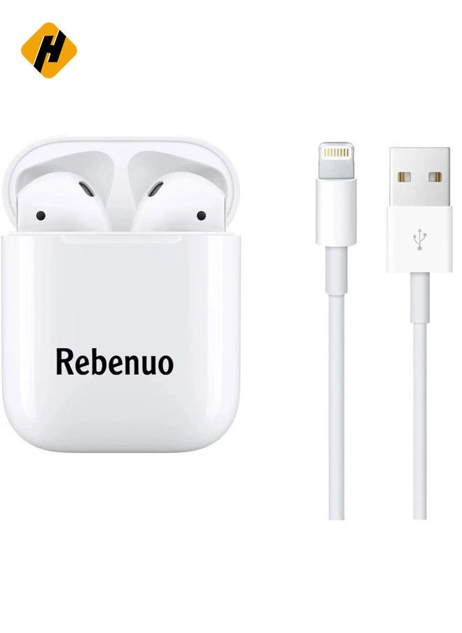 REBENUO True Wireless Bluetooth Earpods Headset with Wireless Charging (White, Version 5.0) - 80 Hours Standby, 400mAh Charging Box