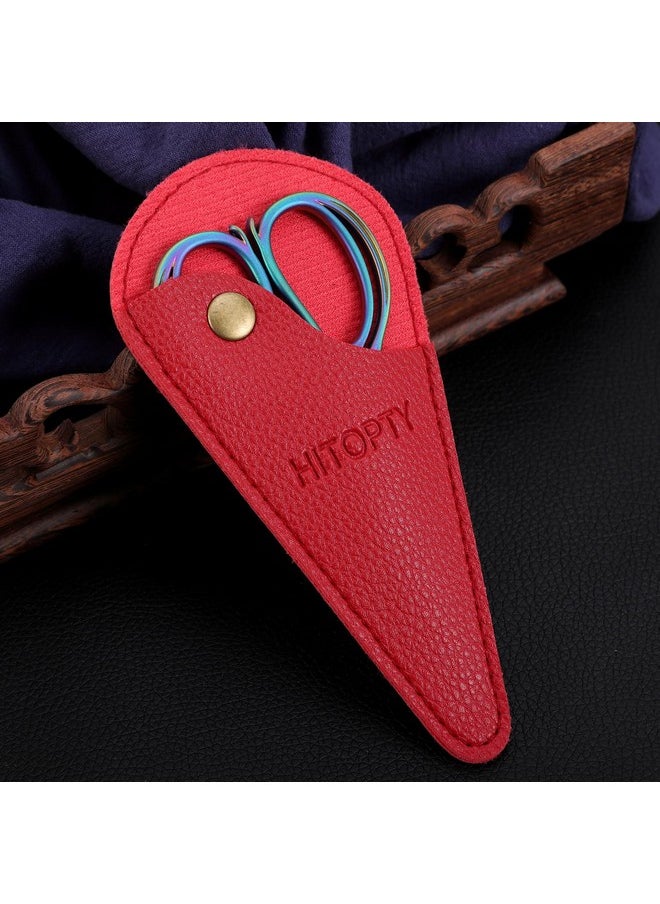 Embroidery Scissors Knitting Scissor Small Crafting Shears With Leather Case Little Scissors Cover For Sewing Threading Needlework Diy Tool 4.2In Rainbow
