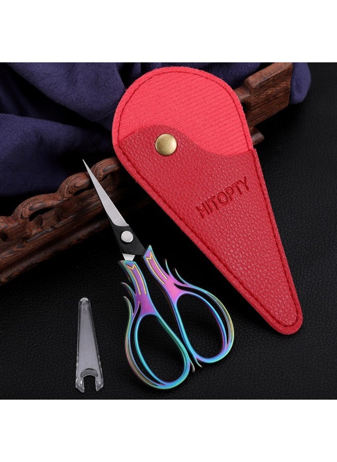 Embroidery Scissors Knitting Scissor Small Crafting Shears With Leather Case Little Scissors Cover For Sewing Threading Needlework Diy Tool 4.2In Rainbow