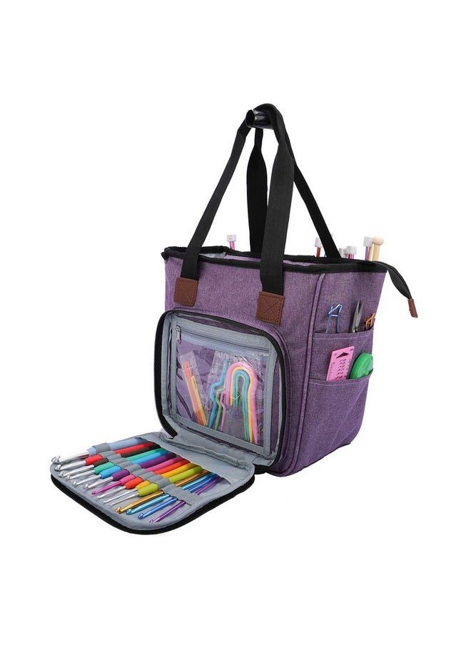 Yarn Bag Knitting Tote Bag, Portable Yarn Tote Organizer Sewing Basket For Crochet Hook Set, Knitting Needles, Crocheting Project, Skein And Sewing Supplies - No Accessories(Elegant Purple)