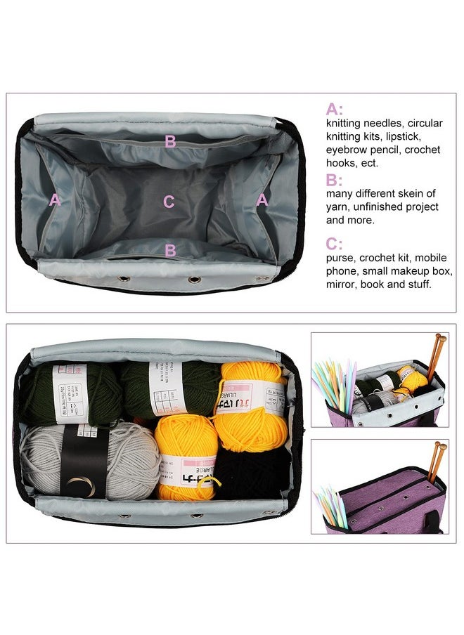 Yarn Bag Knitting Tote Bag, Portable Yarn Tote Organizer Sewing Basket For Crochet Hook Set, Knitting Needles, Crocheting Project, Skein And Sewing Supplies - No Accessories(Elegant Purple)