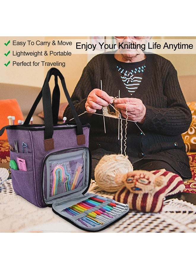 Yarn Bag Knitting Tote Bag, Portable Yarn Tote Organizer Sewing Basket For Crochet Hook Set, Knitting Needles, Crocheting Project, Skein And Sewing Supplies - No Accessories(Elegant Purple)