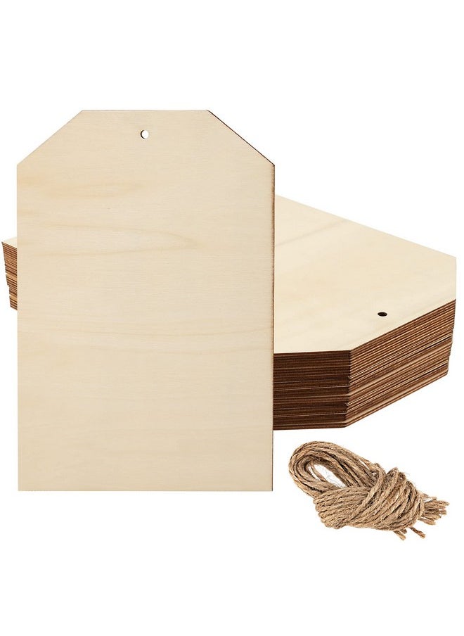 20 Pcs 10 X 7 Inch Large Wooden Tags For Crafts, Unfinished Blank Wood Sign, Wooden Gift Tags Labels With Holes And 22Cm Jute Twine For Diy Craft Supplies, Painting, Staining And Decorations