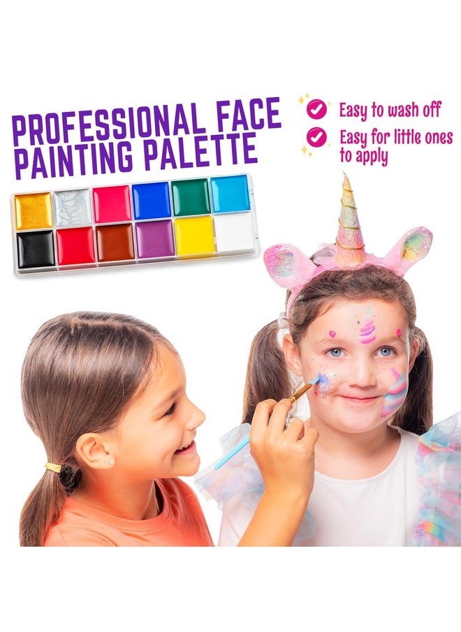 Unicorn And Jewels Face Painting Kit, Fun Face Paint Set With Face Gems, Brushes, Face Paint Stencils & A Lookbook, Great Gift Idea And Halloween Toys For Kids