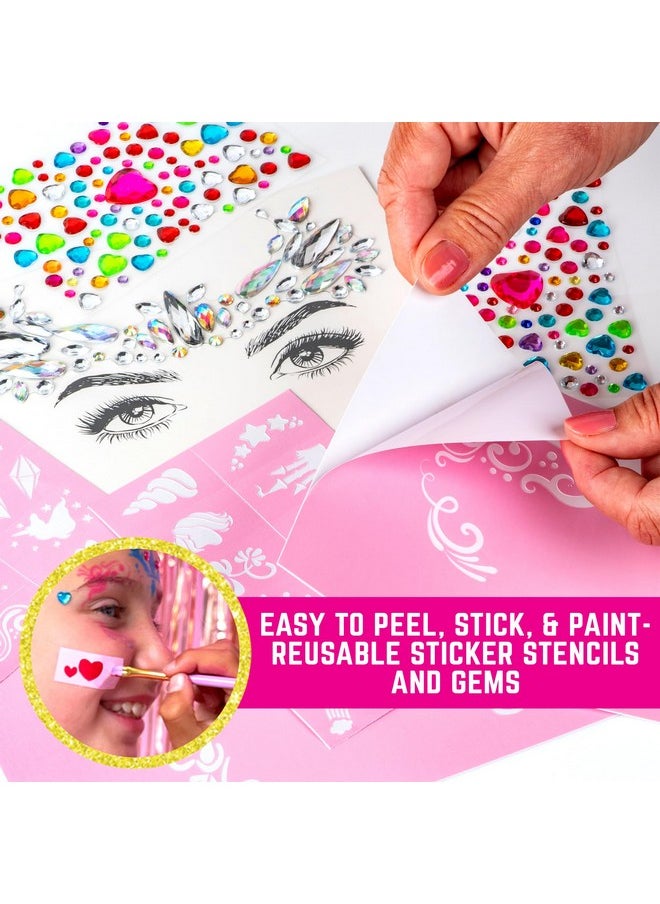 Unicorn And Jewels Face Painting Kit, Fun Face Paint Set With Face Gems, Brushes, Face Paint Stencils & A Lookbook, Great Gift Idea And Halloween Toys For Kids