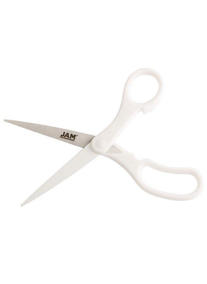 Multi-Purpose Precision Scissors - 8 Inch - White - Ergonomic Handle & Stainless Steel Blades - Sold Individually