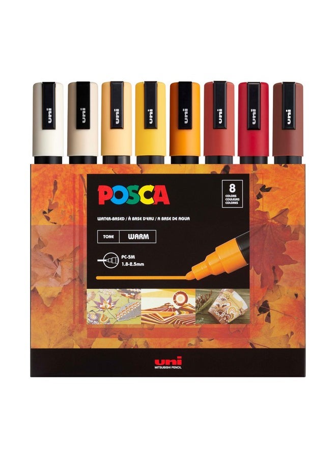 Markers Set, 8 Medium Paint Markers 5M - Warm Tones - Ivory, Beige, Apricot, Ochre, Bright Yellow, Ruby Red, Dark Red, Cacao Brown