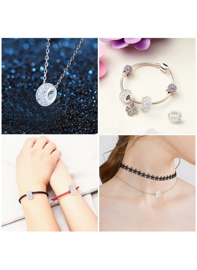 50 Pcs Rhinestone European Beads Large Hole Rondelle Spacer Beads Diamond Crystal Charm Shiny White Beads For Diy Crafts Bracelet Snake Chain Necklace Jewelry Making Accessories 12Mm, With Box