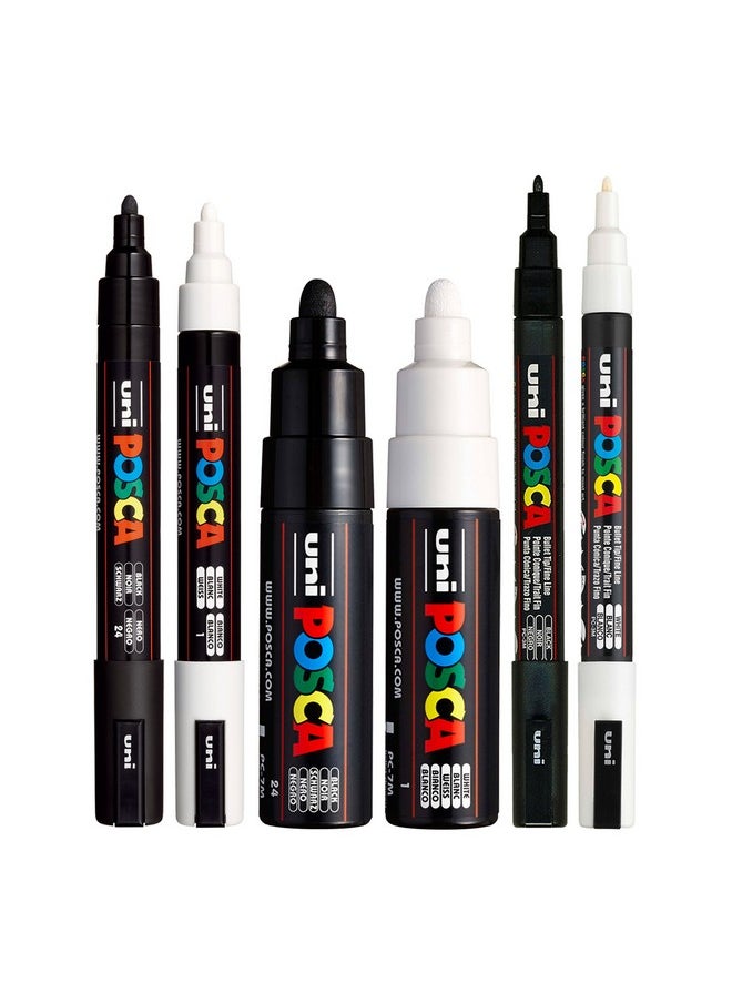Black & White Bullet Tip - Set Of 6 Pens (Pc-5M, Pc-7M, Pc-3M)