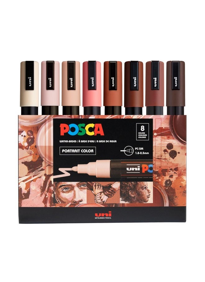 Markers Set, 8 Medium Paint Markers 5M - Portrait Tones - Beige, Satin Pink, Powder Pink, Coral Pink, Chestnut, Brown, Cacao Brown, Dark Brown