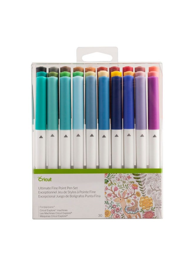 Ultimate Fine Point Pen Set, 0.4Mm Fine Tip Pens To Write, Draw & Color, Create Personalized Cards & Invites, Use With Cricut Maker And Explore Cutting Machines, 30 Assorted Colored Pens 1 Pack