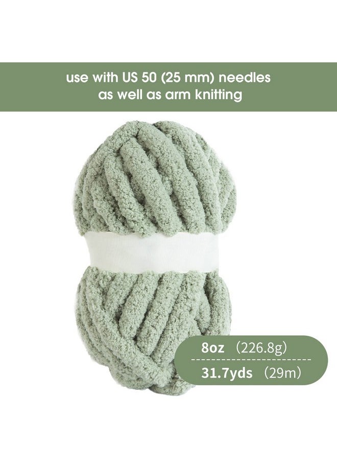 Sage Green Chunky Chenille Yarn For Crocheting, Bulky Thick Fluffy Yarn For Knitting,Super Bulky Chunky Yarn For Hand Knitting Blanket, Soft Plush Yarn, 8 Jumbo Pack (27 Yds,8 Oz Each Skein)