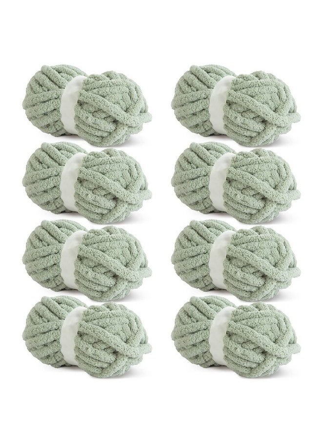 Sage Green Chunky Chenille Yarn For Crocheting, Bulky Thick Fluffy Yarn For Knitting,Super Bulky Chunky Yarn For Hand Knitting Blanket, Soft Plush Yarn, 8 Jumbo Pack (27 Yds,8 Oz Each Skein)