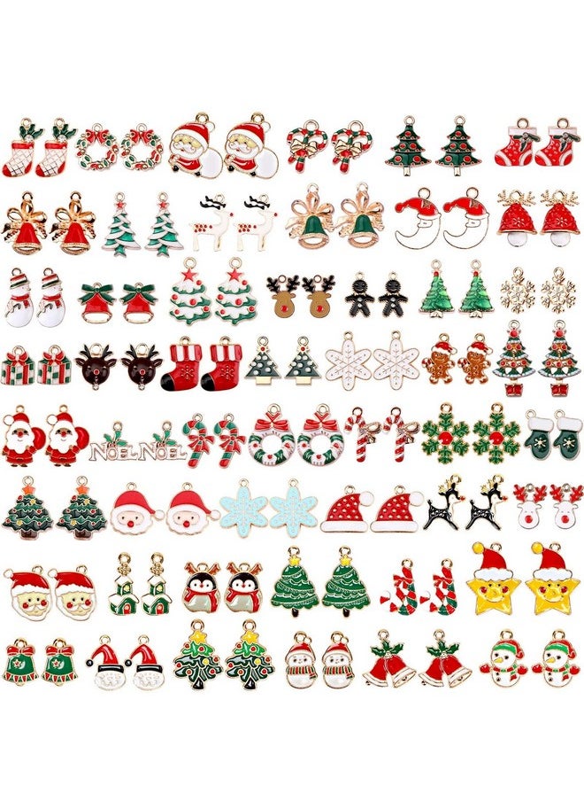 110Pcs 55 Pairs Christmas Charms Gold Enamel Jewelry Pendants For Xmas Earring Bracelet Necklace Craft Making