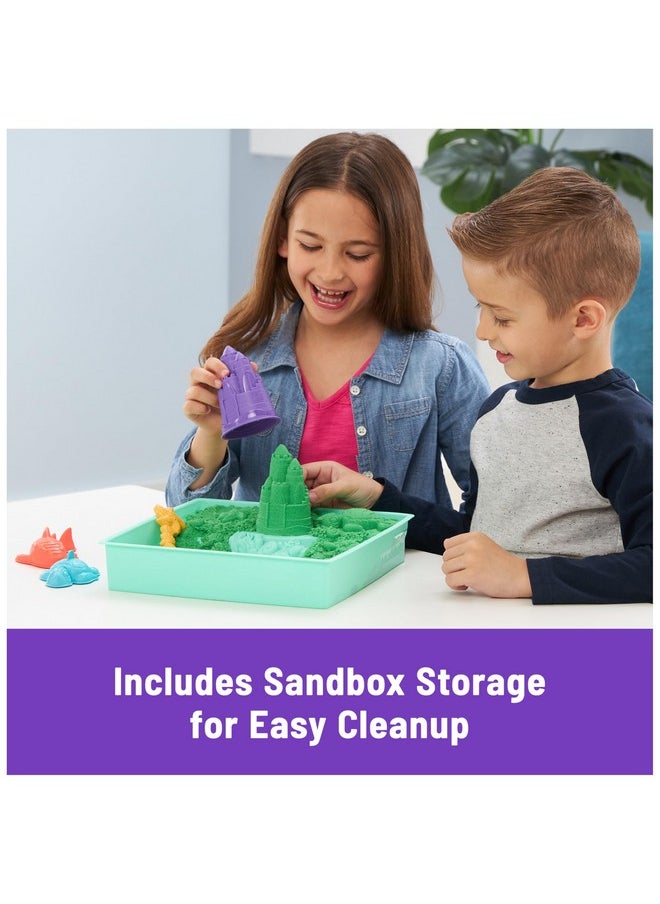 Sandbox Set, 1Lb Green Play Sand, Sandbox Storage, 4 Molds And Tools, Sensory Toys, Christmas Gifts For Kids Ages 3+