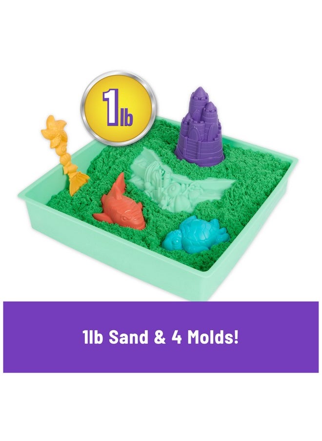 Sandbox Set, 1Lb Green Play Sand, Sandbox Storage, 4 Molds And Tools, Sensory Toys, Christmas Gifts For Kids Ages 3+