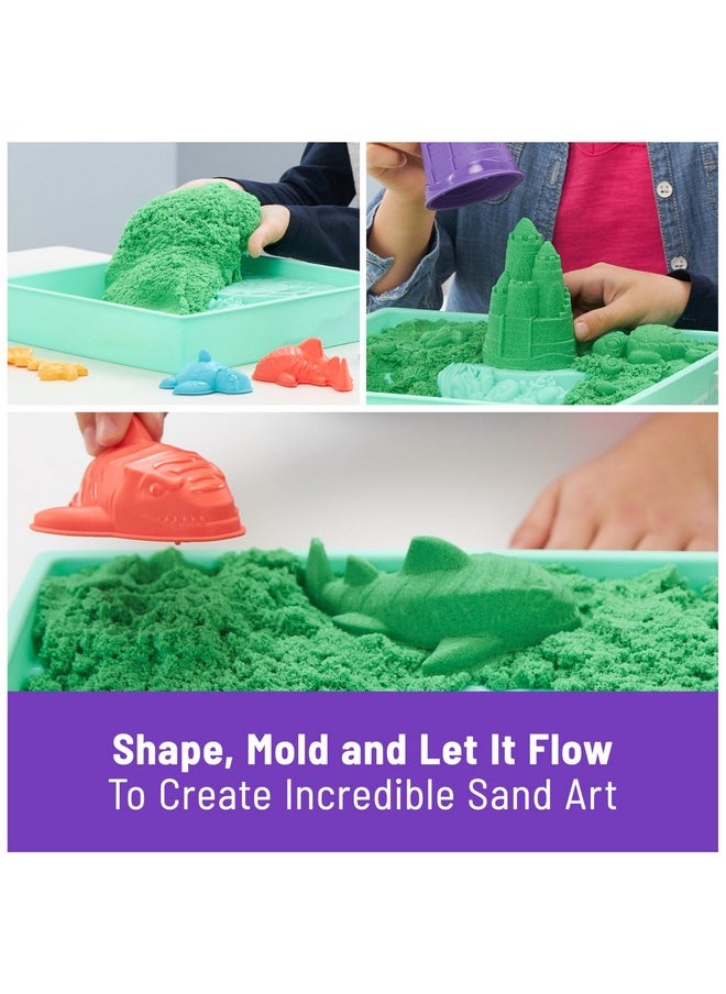 Sandbox Set, 1Lb Green Play Sand, Sandbox Storage, 4 Molds And Tools, Sensory Toys, Christmas Gifts For Kids Ages 3+