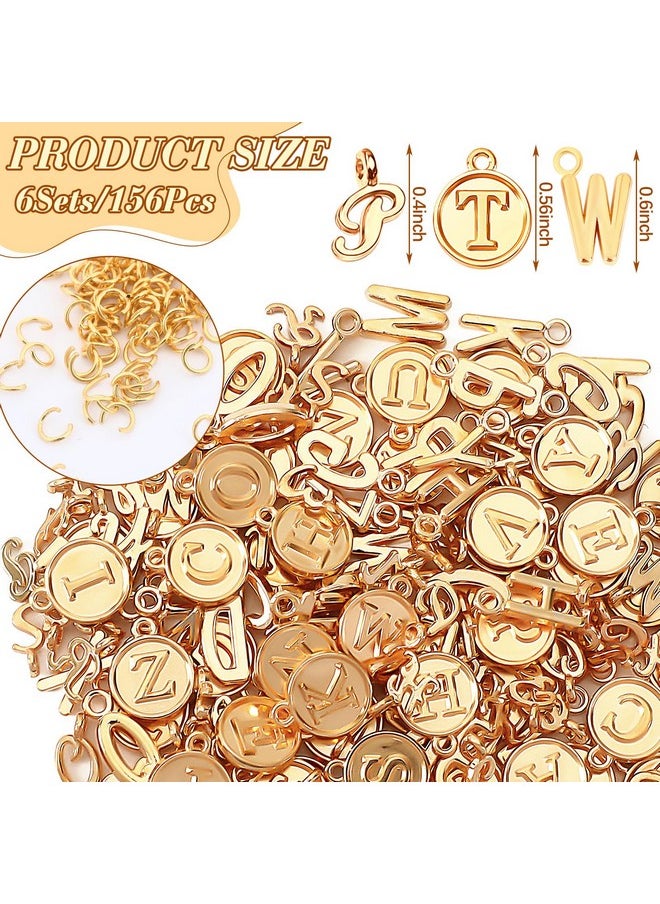 Letter Charms, 156Pcs/6 Sets Alphabet Abc Letter Charms 3 Styles Capital A-Z Charms Diy Bracelet Necklace Pendants With 200Pcs Open Jump Rings For Jewelry Making, Kc Gold