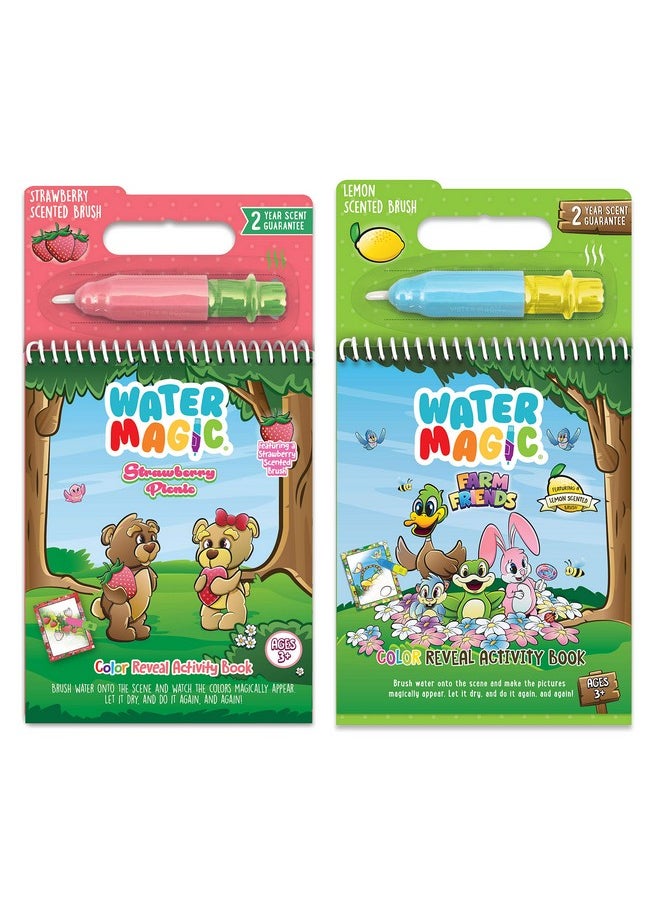 Water Magic - Scented Reusable Water Reveal Activity Books - No Mess, All Fun (Strawberry Picnic And Farm Friends)