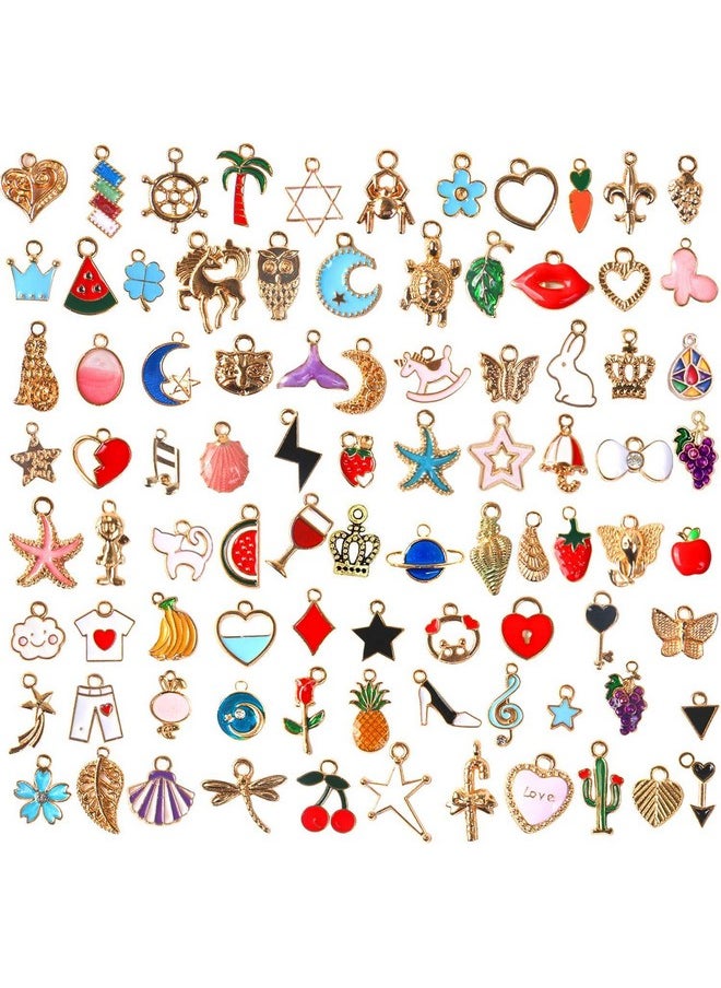 110Pcs Assorted Gold Plated Enamel Pendants Necklace Bracelet Charms For Jewelry Making