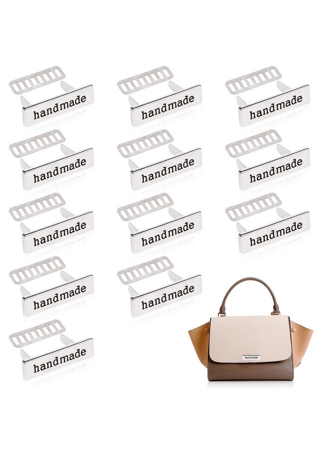 12 Pieces Handmade Metal Labels With Shim Rectangle Alloy Tags Hand Made Printed Signs Label For Diy Crafts Sewing Items Purses Bags Shoes