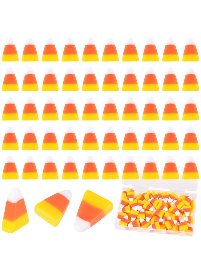 50 Pcs Resin Candy Corn Embellishment Halloween Decorations Cute Fake Candy Corn Decor Resin Corn Craft With Storage Box For Diy Craft Wreath Scrapbooking