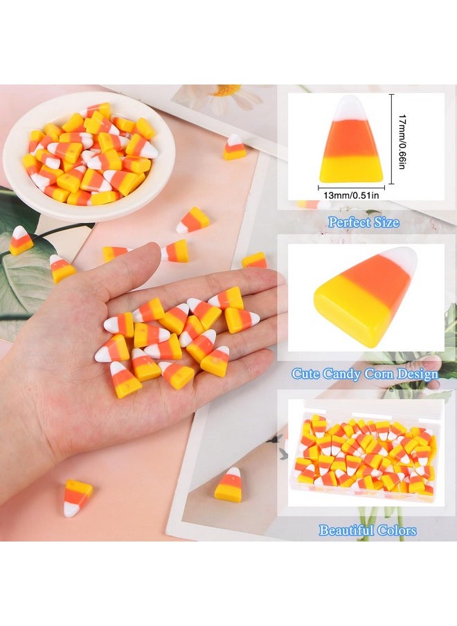 50 Pcs Resin Candy Corn Embellishment Halloween Decorations Cute Fake Candy Corn Decor Resin Corn Craft With Storage Box For Diy Craft Wreath Scrapbooking